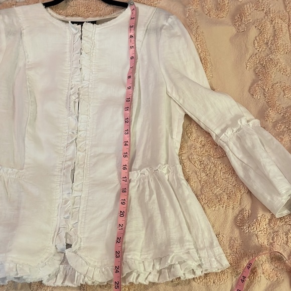 INC White Ruffle Linen Blazer Jacket - Picture 10 of 12
